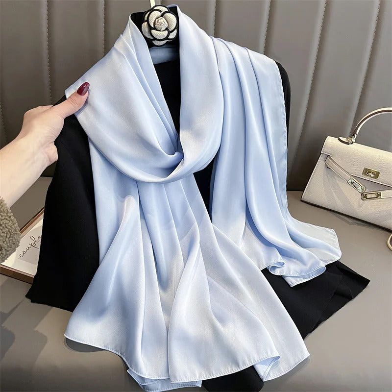 Foulard Silk Scarf Shawls Lady Bufanda Elegant Solid Scarves Women Sping Pashmina Hijab Wraps Female Beach Stoles 2024 Luxury