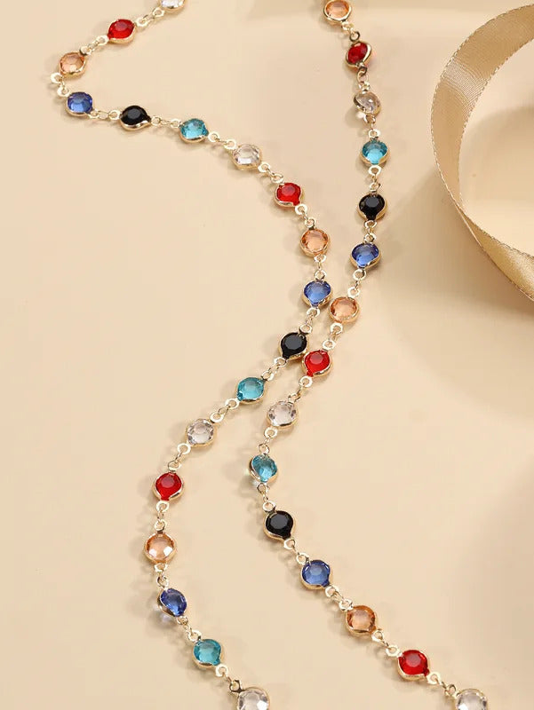 Fashion Colorful Crystal Chain Necklace for Women Simple Silver Color Long Y-shaped Clavicle Chain Necklace Party Jewelry Gifts