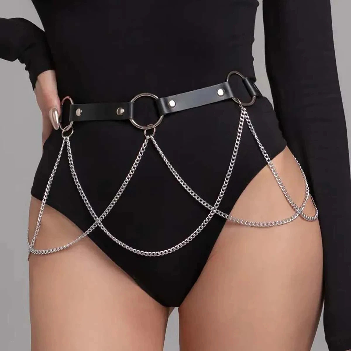 ﻿ Women Sexy Leather Harness Belt Waist Chain Harness Fashion Waistband Accessory Leisure Punk Gothic Clothing Jewelry Belt