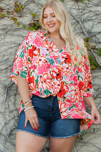 Rose Plus Size Floral Print Kimono Sleeve Shirt