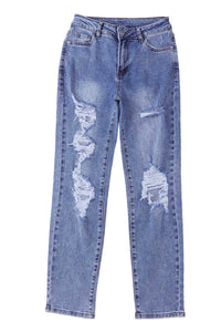 Sky Blue Heavy Destroyed Big Hole Boyfriend Jeans