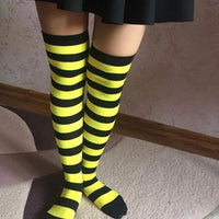 Color Striped Stockings Japanese Over Knee Socks Fashion Women Keep Warm Soks Sexy Slim Long Soks Black White Striped Hosiery