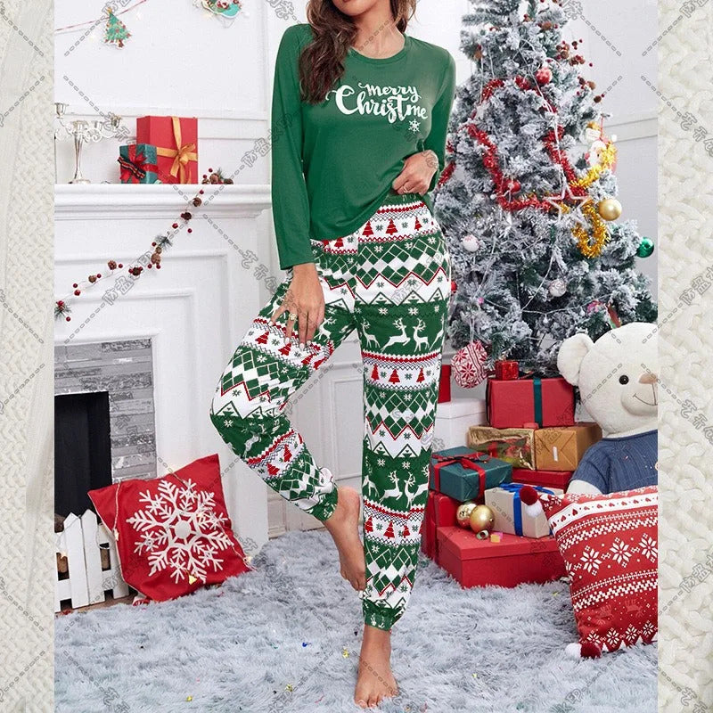 2Pcs/set women's pyjamas set long-sleeved trousers student homewear two-piece Christmas printing letter clothes girls women's cl