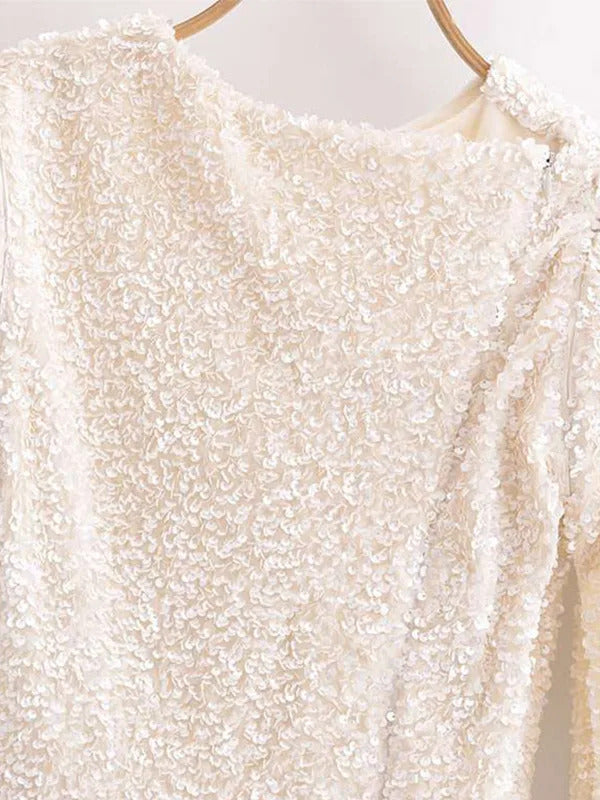 Elegant Solid Sequined Dress Women Detachable Sleeve Cover Glitter Party Dresses Female 2024 Fashion Shining Evening Robe Lady