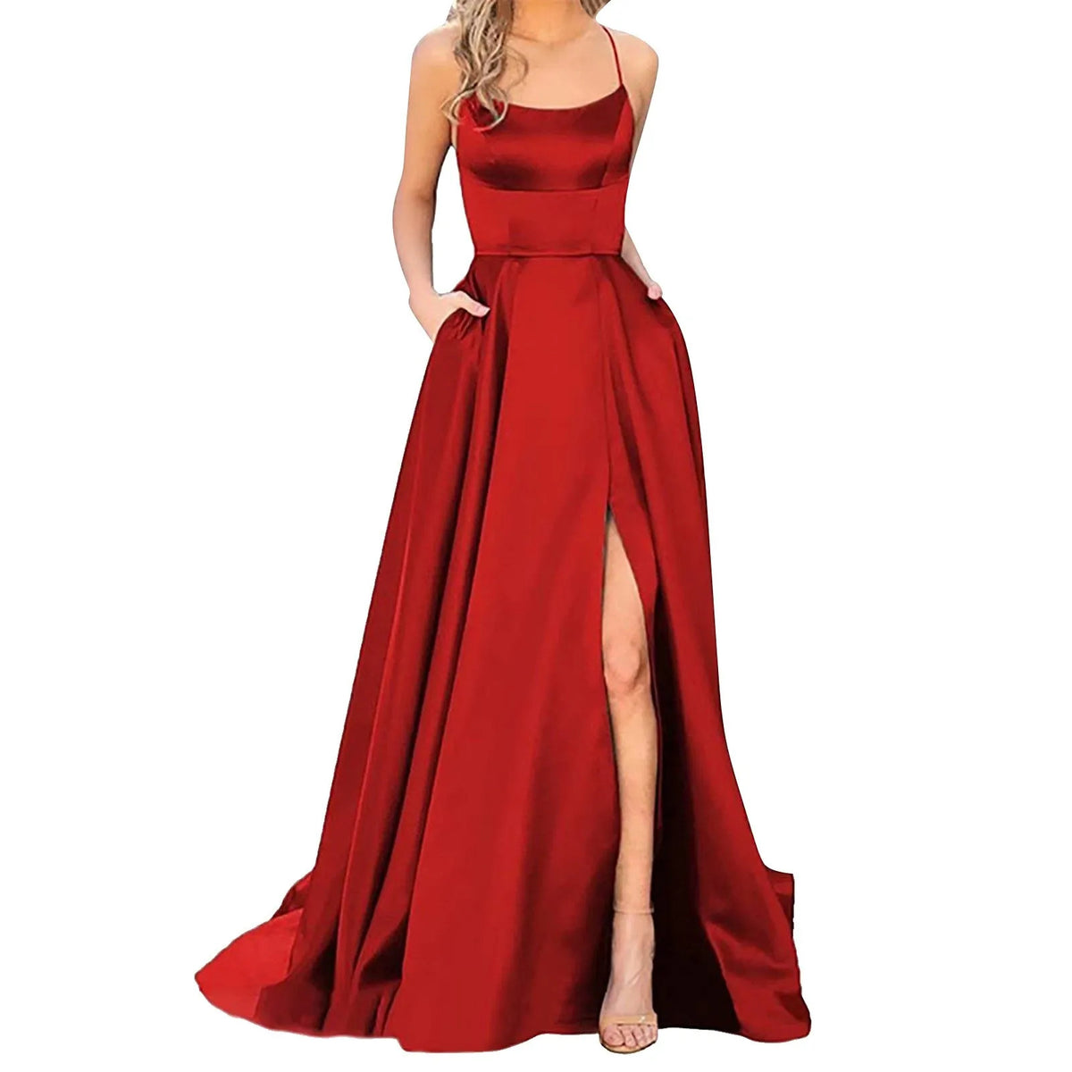 Solid Fit And Flare Women Prom Dresses Ladies Long Lady Elegant Backless Long Dresses Side Slit Wedding Evening Party Dress