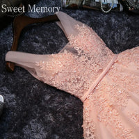 S0125 Prom Dress Short Pink Bridesmaid Dresses Beadings Sexy Neck Lace Up Pearls Wedding Party Graduation Gowns Sweet Memory