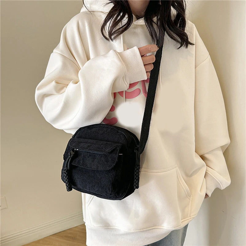 Corduroy Women's Small Shoulder Bag Teenager Girl Crossbody Bag Bolsa Cute Tote Student Street Korean Harajuku Messenger Bags