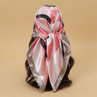 Satin Square Scarf Women Muslim Hijab Elegant 2023 Print Silk Neckerchief Shawl Wraps Headband Handle Hair Accessories Bandana