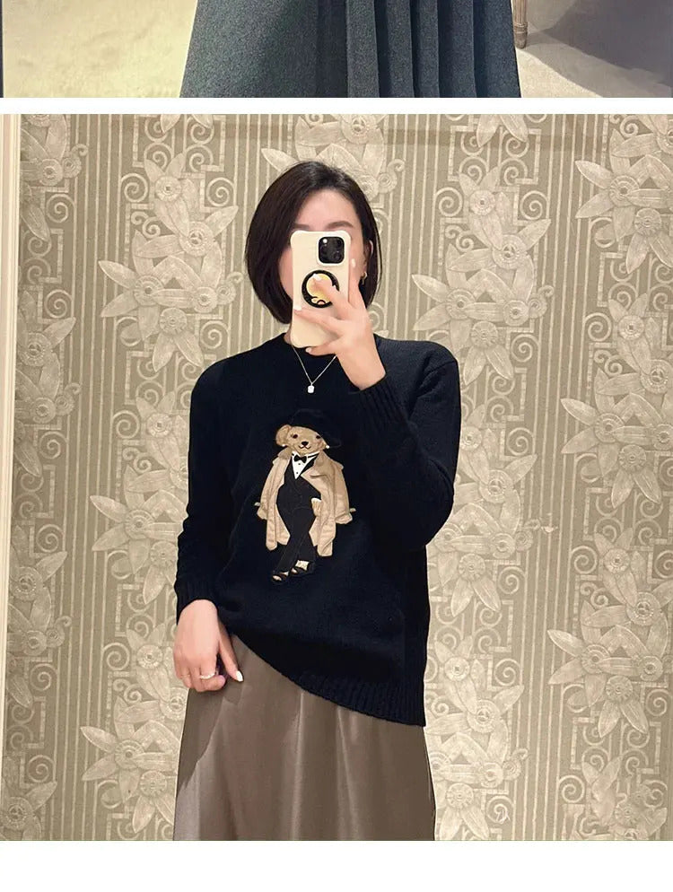 Luxury Brand Patch Bear Knit Sweater Women Autumn Winter Long Sleeve Loose Lauren Pullover Top Cashmere RL Knitwear Coat Clothes