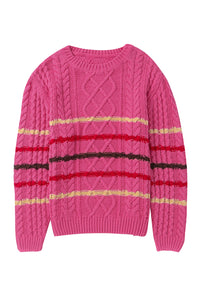 Rose Striped Color Block Textured Knit Pullover Sweater