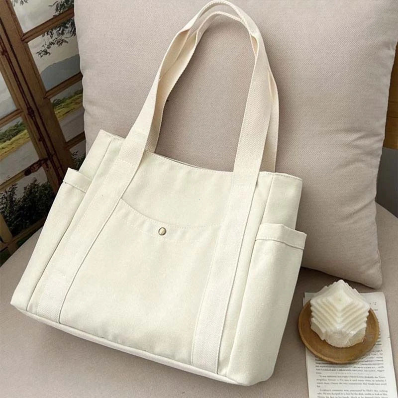 Large Capacity Canvas Tote Bags for Work Commuting Carrying Bag College Style Student Outfit Book Shoulder Bag Bolsos Para Mujer