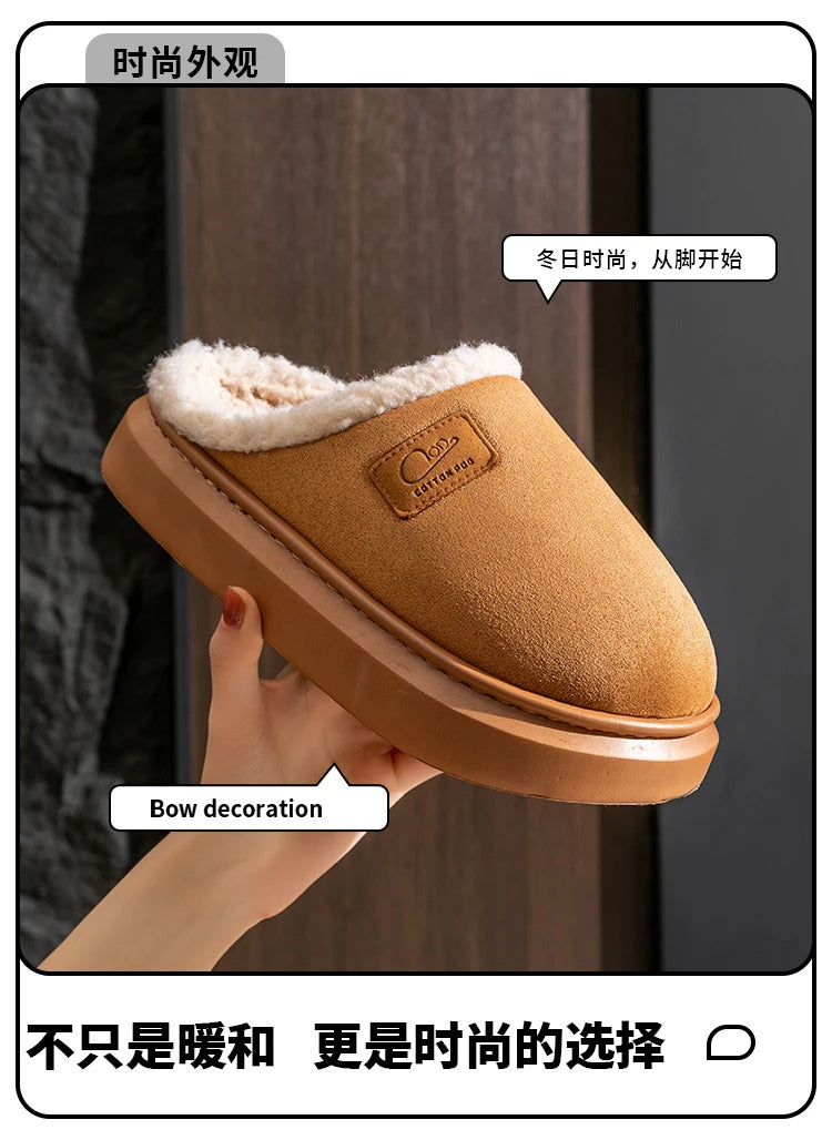 Cotton sandals for women, thick sole, non-slip and warm 2024 new winter indoor home plush cotton slippers for men