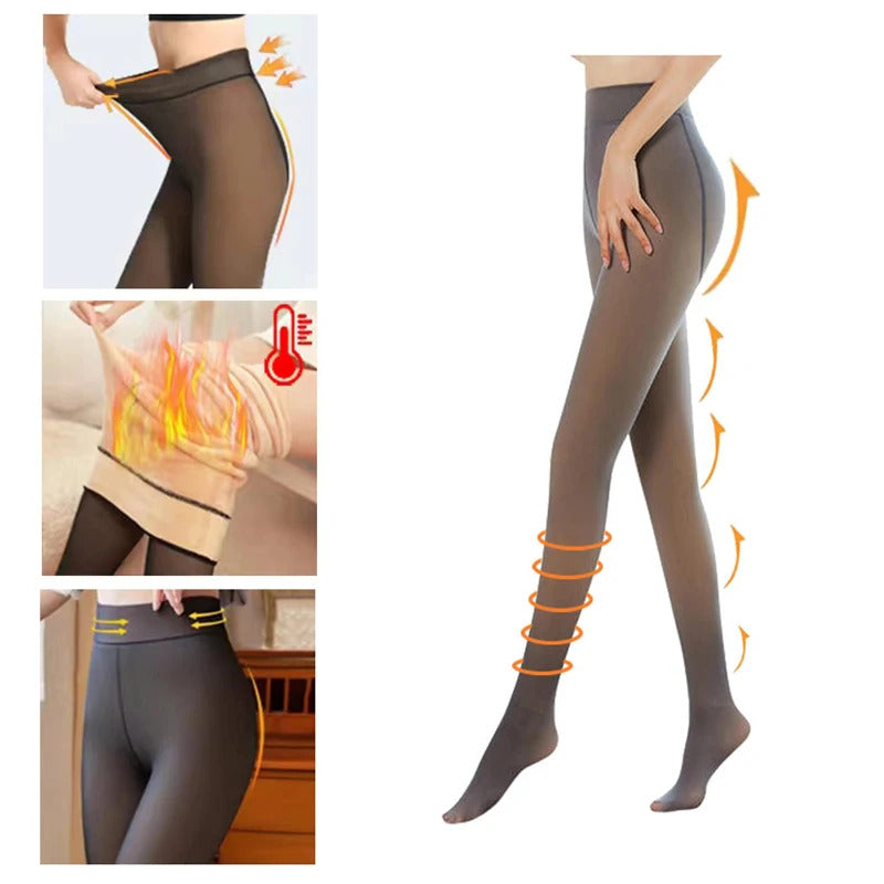 Women's Fleece Tights Ladies Warm Winter Tights Leggings Thick Fleece Panty Fake Translucent Pantyhose Thermal Stockings Woman