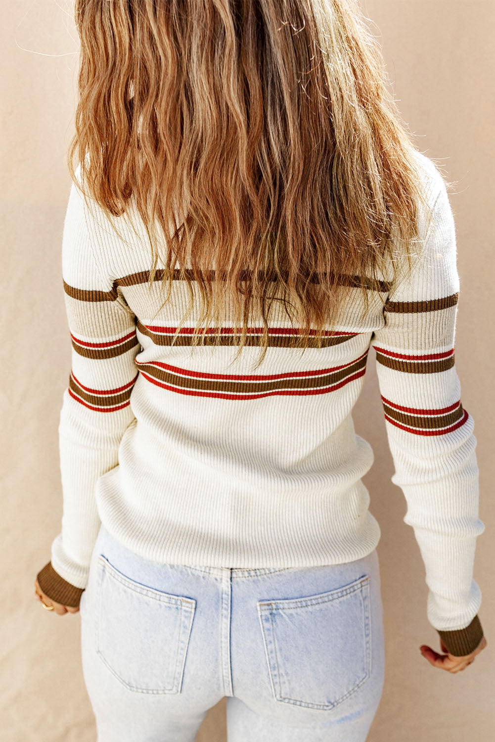 Black Rib Knitted Stripe Detail Henley Sweater