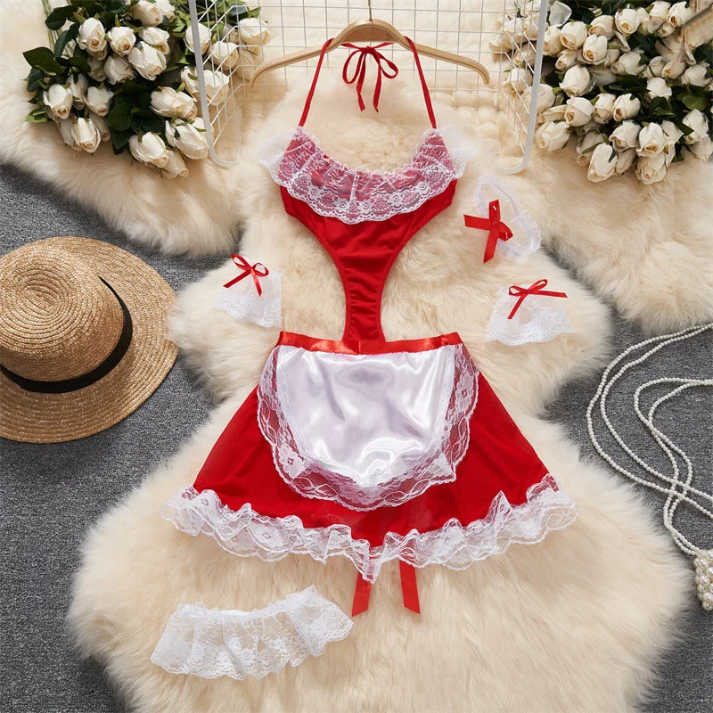 Hot Sexy V-Neck Cross Strap Dress Lace Patchwork Irregular Pleated Nightwear Women's Erotic Lingerie Backless Sleeveless Pajamas