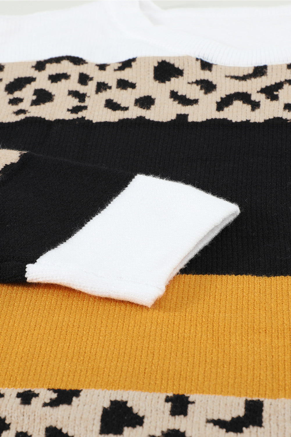 Crewneck Leopard Color Block Knit Pullover Sweater