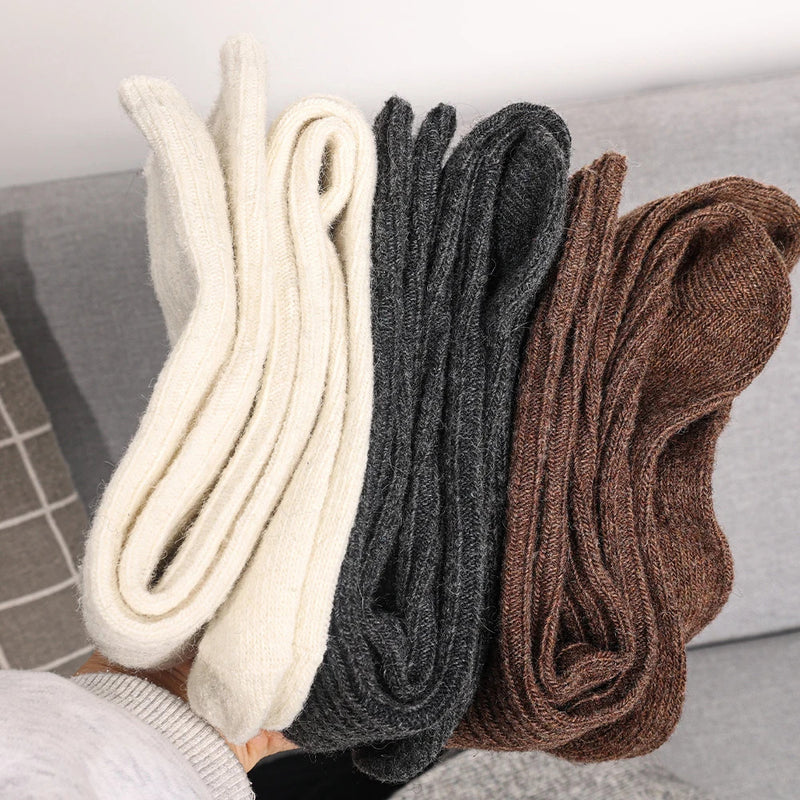 Women Long Socks Cashmere Women Boot Solid Wool Thigh Stocking Skinny Casual Cotton Over Knee-High Fluffy Female Long Knee Sock