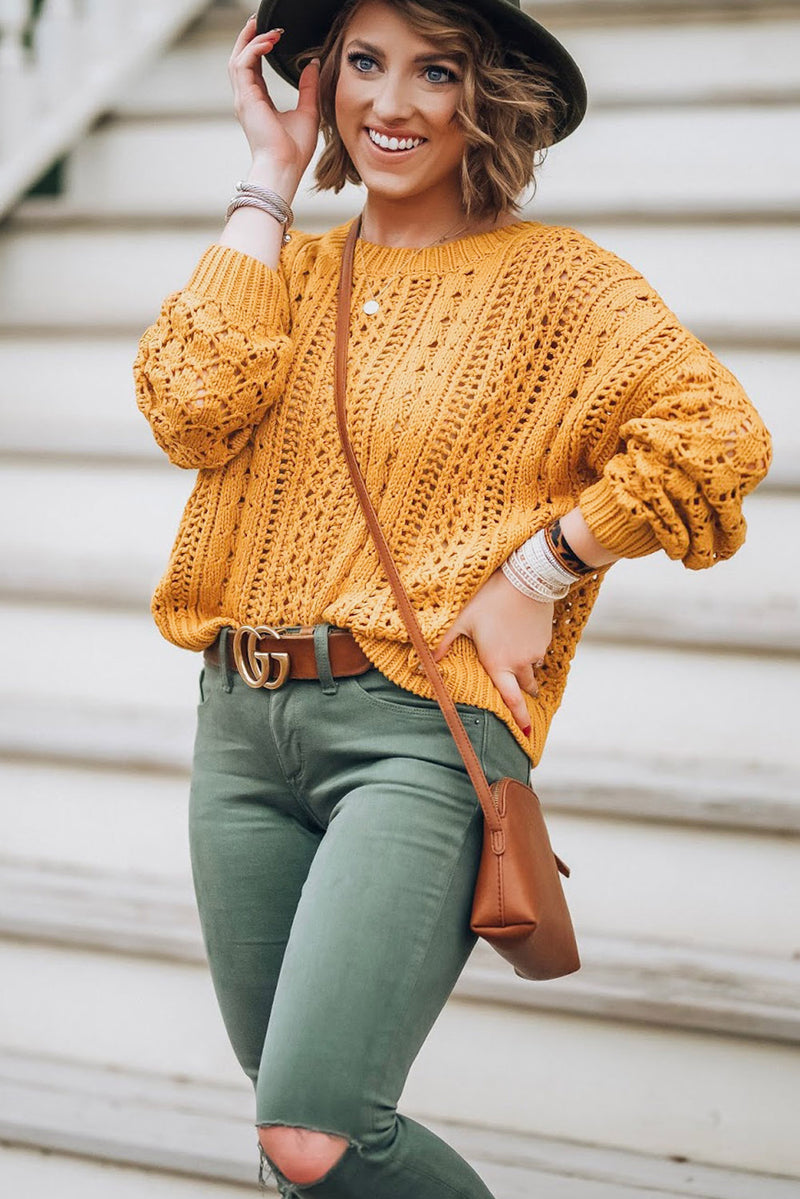 Ginger Cable Knit Hollow Out Drop Shoulder Sweater