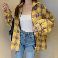 Plaid Shirt Women Autumn Long Sleeve Top Female Vintage Fashion Single Breasted Blouse Ladies Preppy Style Loose Check Shirts