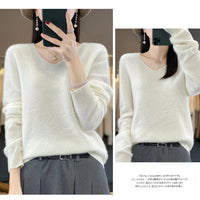 100% pure wool cashmere sweater women's V-neck pullover casual knit top autumn and winter women's coat Korean fashion