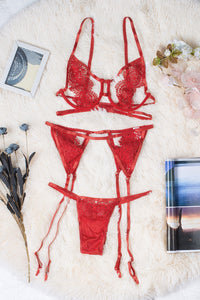 Cut out Crochet Bralette Suspender Lingerie Set