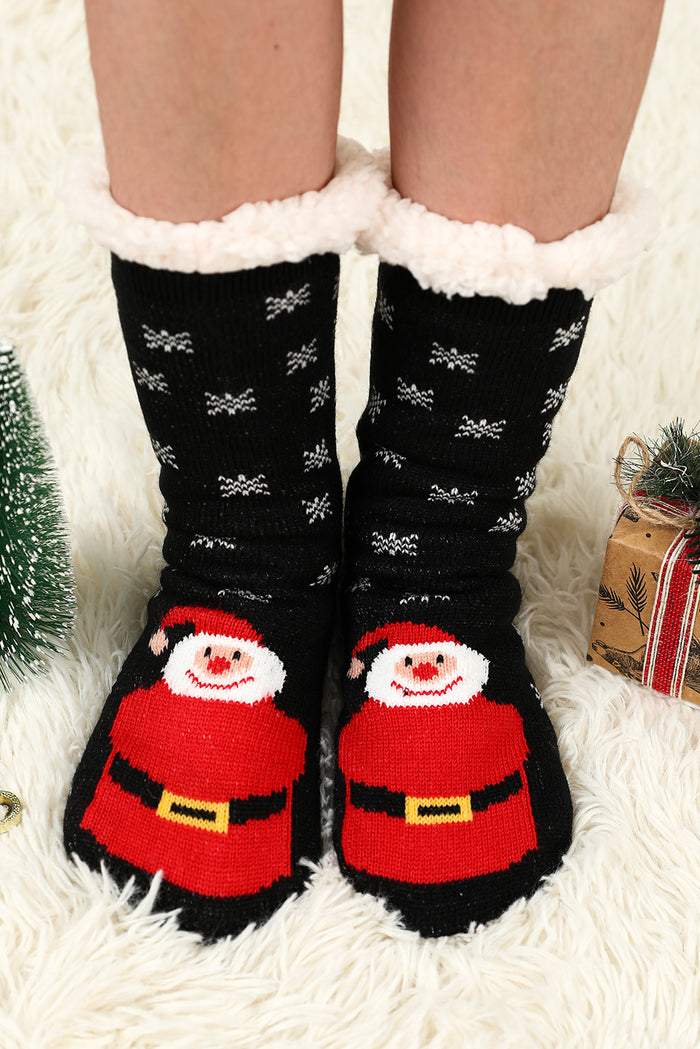 Fiery Red Christmas Cartoon Pattern Woolen Knit Socks