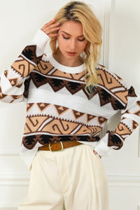 Multicolor Geometric Print Crew Neck Drop Shoulder Sweater