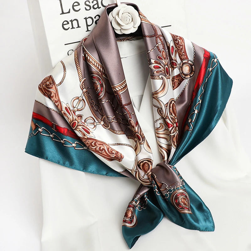 90*90cm Women Scarf Silk Feeling Hair Neck Square Brand Office bandanna muffler Waiter Flight Attendants Handkerchief Rings wrap