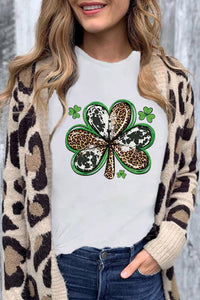 White Animal Clover Graphic T-shirt