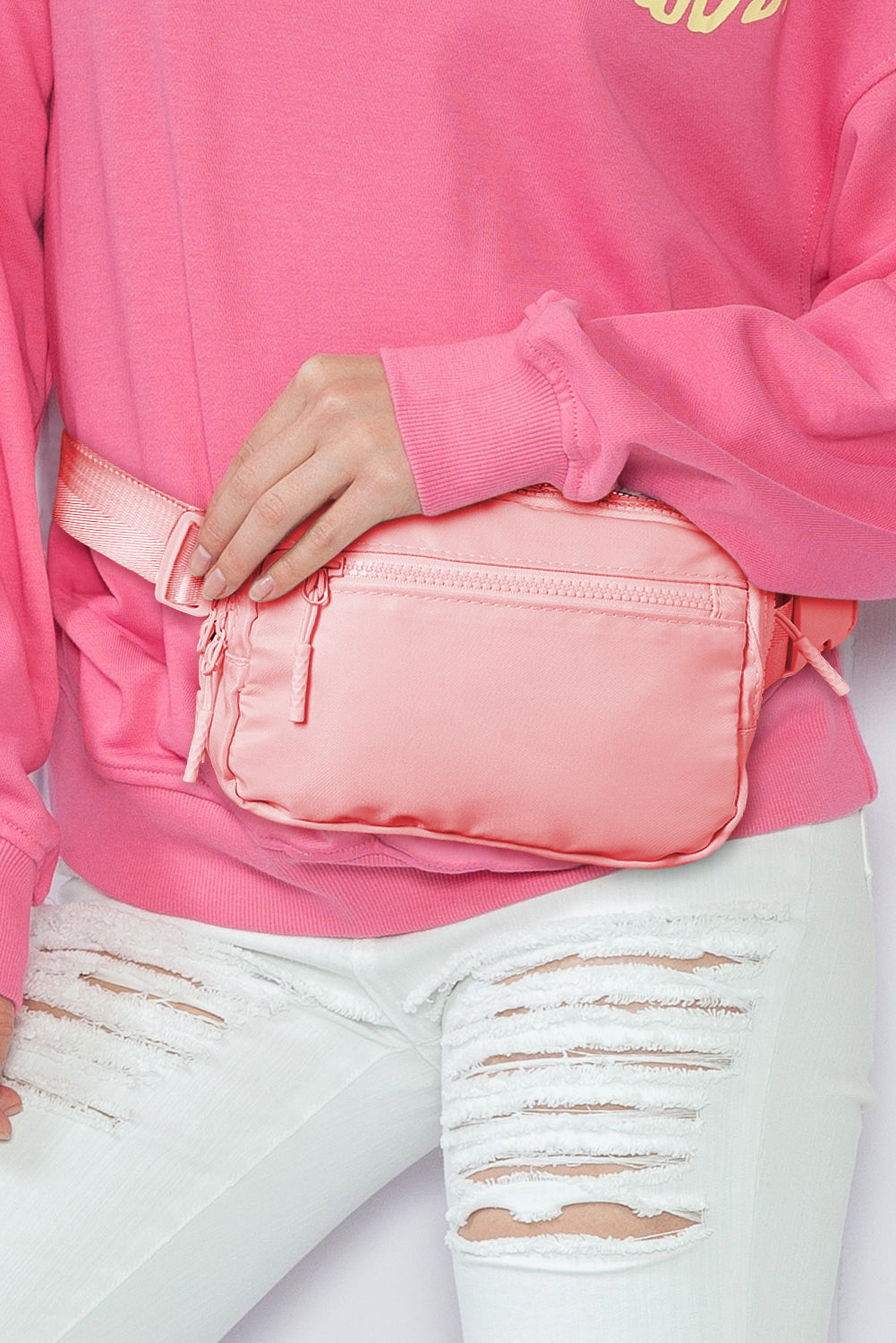 Light Pink Wide Belt Zipped Square Crossbody Bag