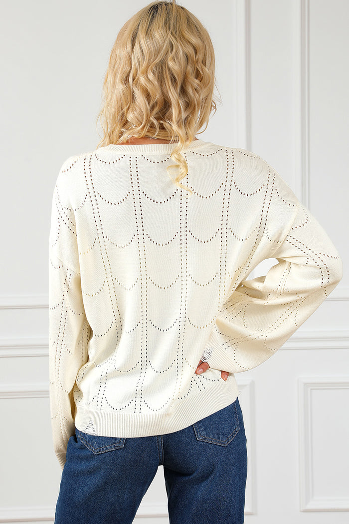 Beige Flare Sleeve Texture Knit Sweater