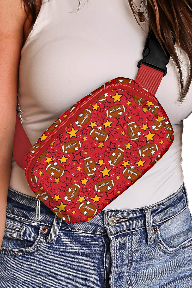 Fiery Red Rugby Star Printed Buckle Strap Crossbody Bag