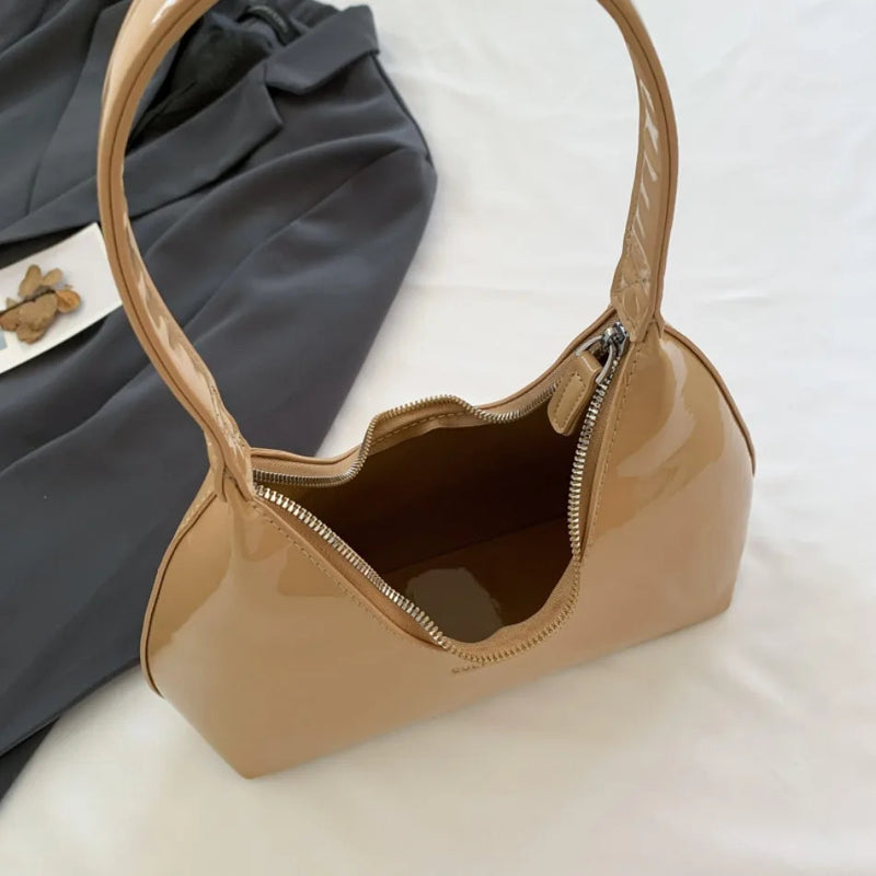 Fashionable Shoulder Bags for Women's Designer Solid Colors Patent Leather Crescent Bag 2024 New Small Handbag Ladies Totes Sac