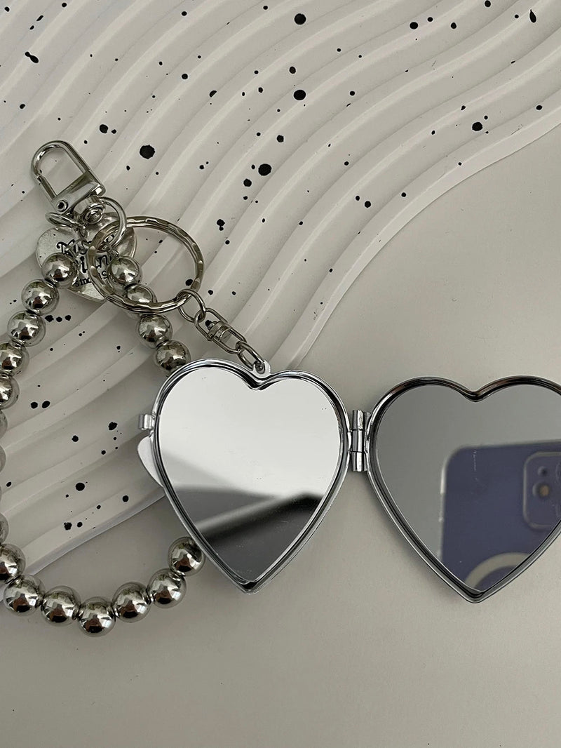 Metal Key Chain with Heart Shaped Mirror y2k Style Bag Pendant Sweet Cool Trendy Fashion Pendant