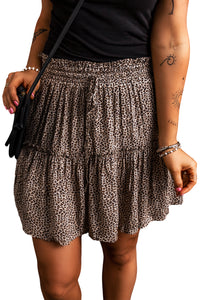 Leopard Drawstring Frilly Short Skirt