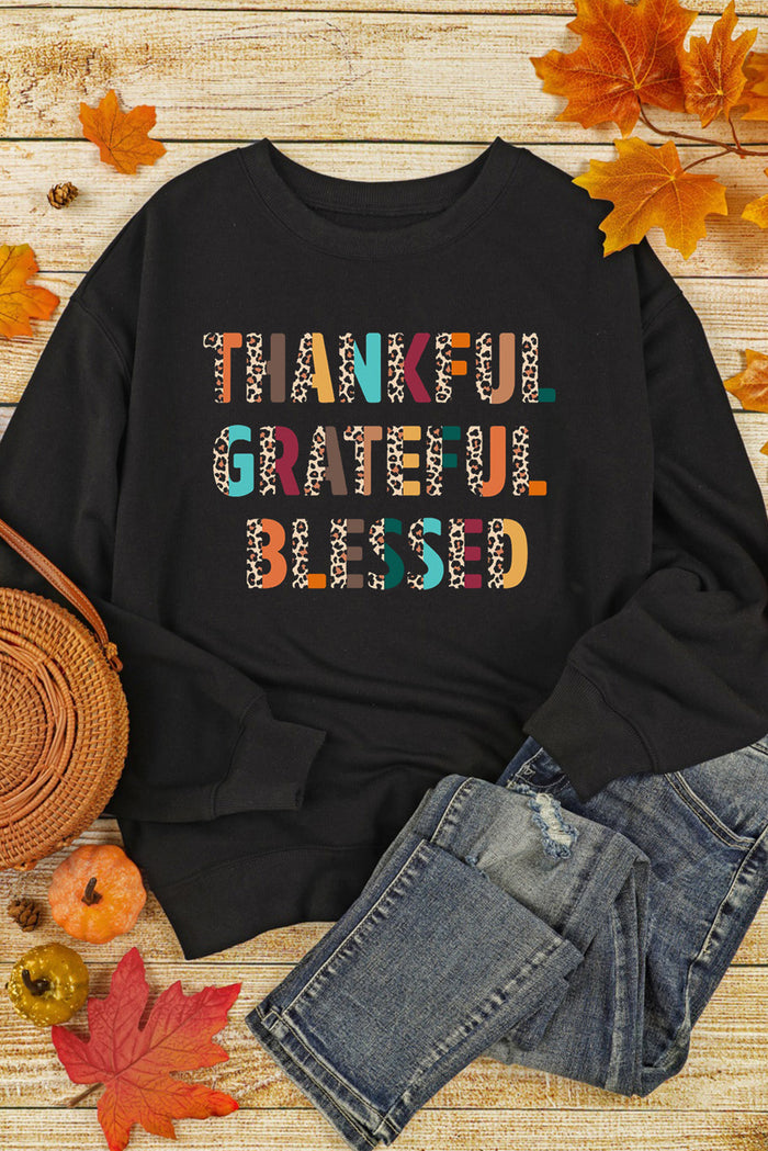 Black Leopard TANKFUL GRATEFUL BLESSED Graphic Sweatshirt