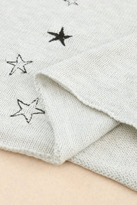 Gray Mini Starfish Embroidery Lightweight Knit Sweater