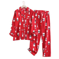 Cotton Flannel Women's Long Pants Pajamas Sets for Sleepwear Plaid Design Loose Autumn and Winter Long Sleeve Trouser Suits