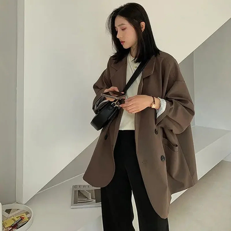 Oversize Blazers Women Fall Long Sleeve Black Suit Streetwear Korean Loose Jacket Spring Autumn Coat Double Breasted outwear