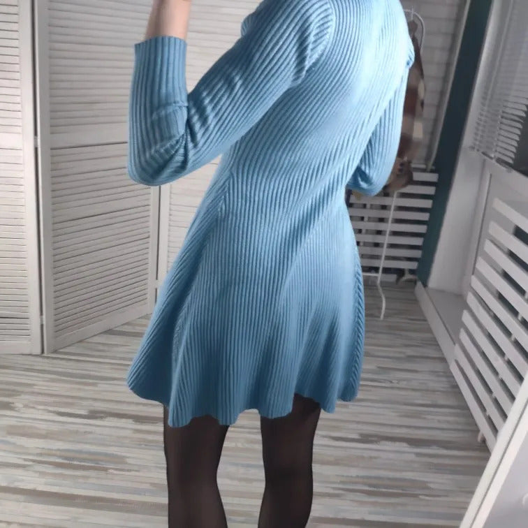 HLBCBG basic autumn winter short aline thick sweater dress elegant knit dress women slim mini dress Female chic knit sexy dress