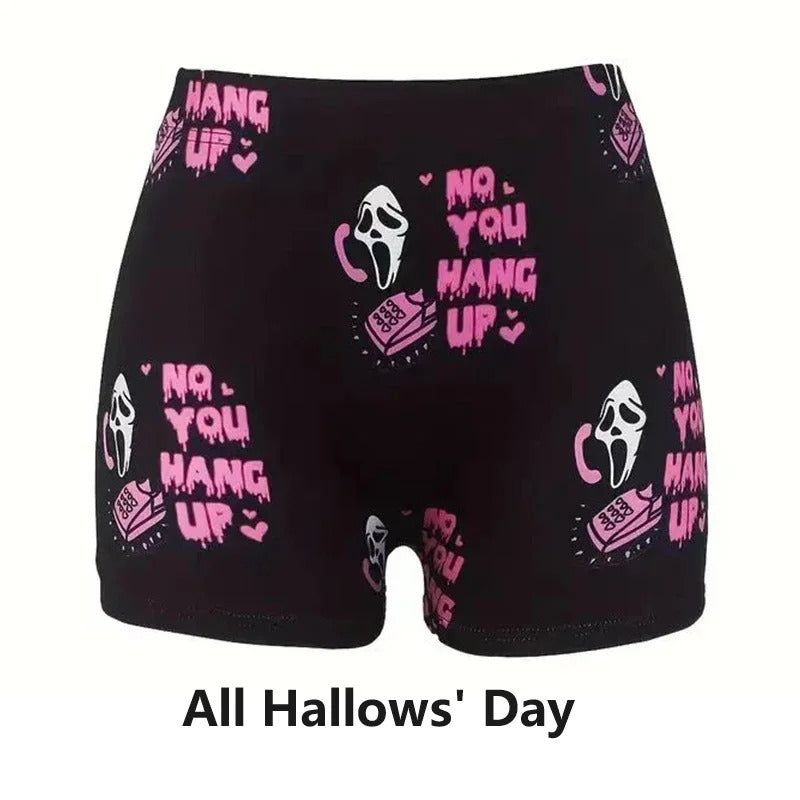 Women Shorts Sleep Bottoms Pajamas Boxers Black S M L Skull Letter Printing Painted Design Casual Sports Fitness Sleep