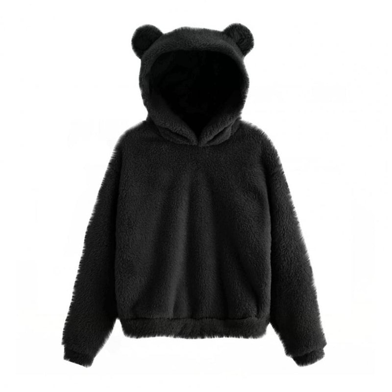 Autumn Winter Women's Hoodies Winter Women Long Sleeve Rabbit Ear Hood Sweatshirt Cute Plush Warm Casual Hoodie Tops