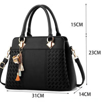 Fashion Black Lady Simple Hand Bags Women Handbags Tassel PU Leather Totes Bag Top-Handle Embroidery Crossbody Bag Shoulder Bag