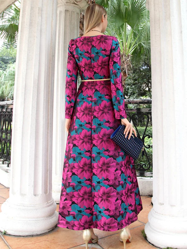 Women Long Maxi Autumn Winter Jacquard Dress Elegant Party Boho Fashion Floral Evening Vintage Dress Formal Vestidos