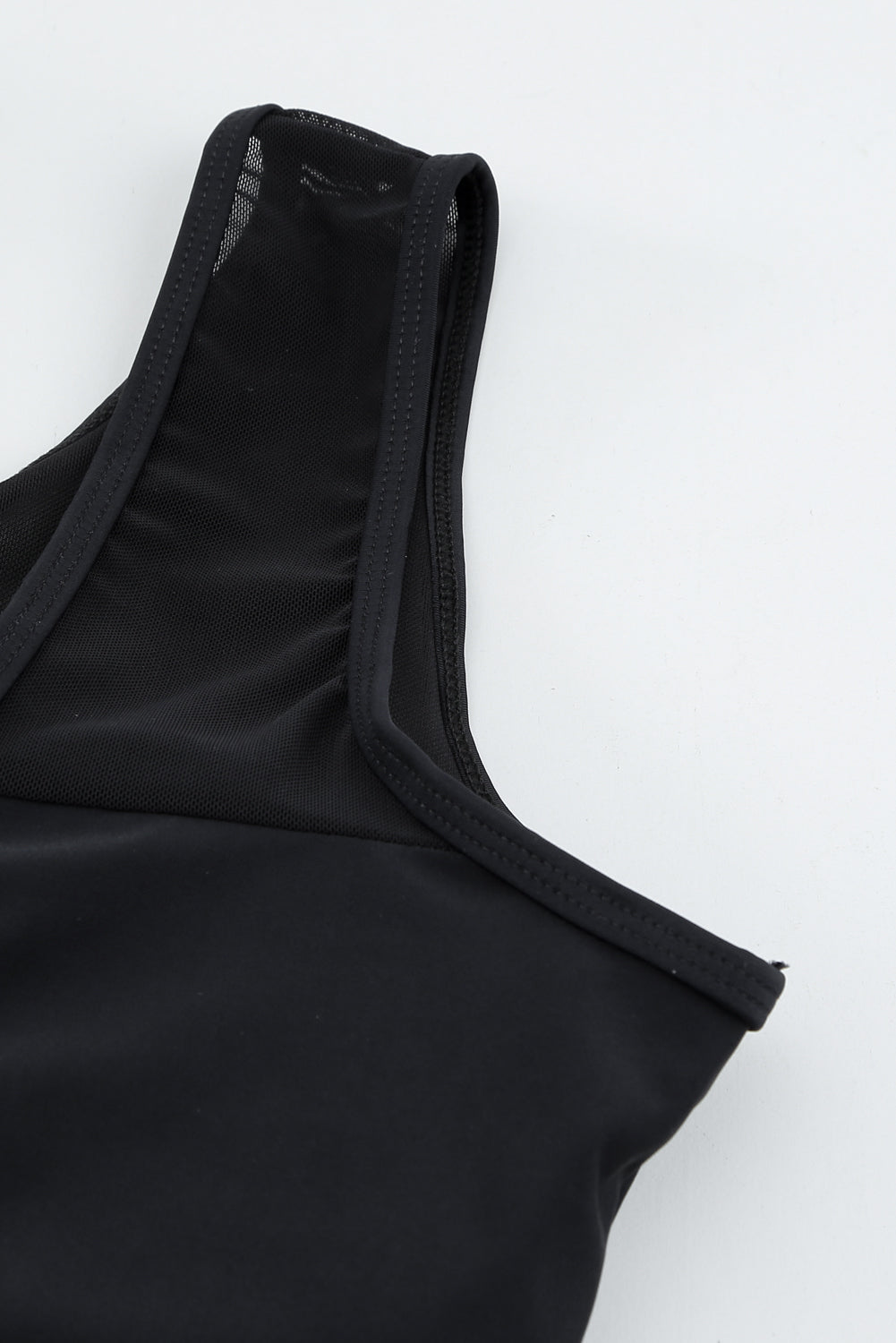 Black Strappy Hollow-out Back Mesh One-piece Swimwear