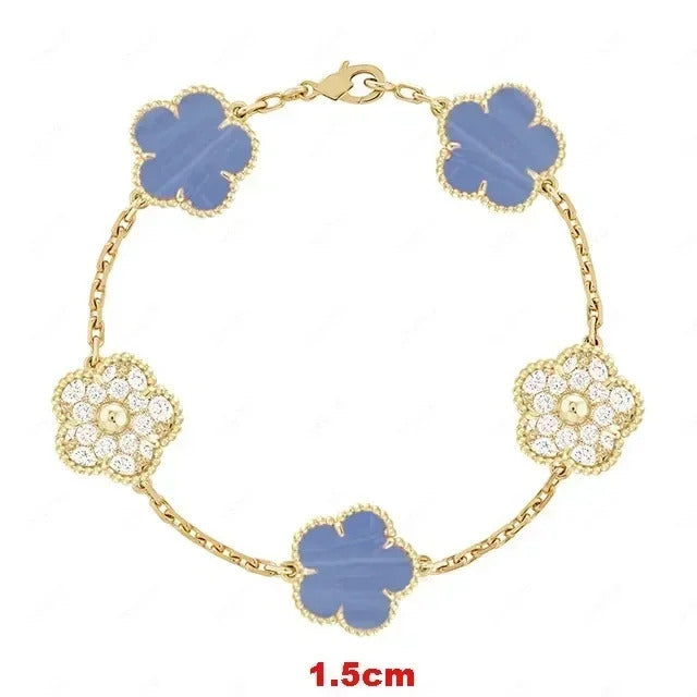 925 Sterling Silver Bracelet with Multiple Stones, Lucky Clover High Quality Elegant Classic Ladies Party Dating Birthday Gift