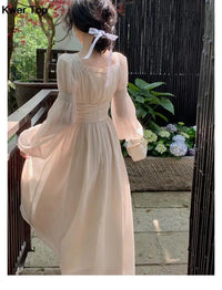 French Elegant Princess Evening Party Midi Dresses for Women Autumn Slim Bandage Long Sleeve Vestidos Korean Spring Clothes