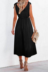 Black Tied Straps Cut out Empire Waist Long Dress