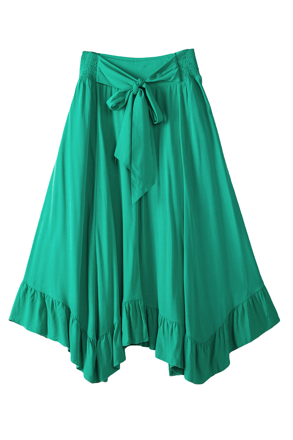 Green Asymmetric Flounce Belted High Waist Maxi Skirts