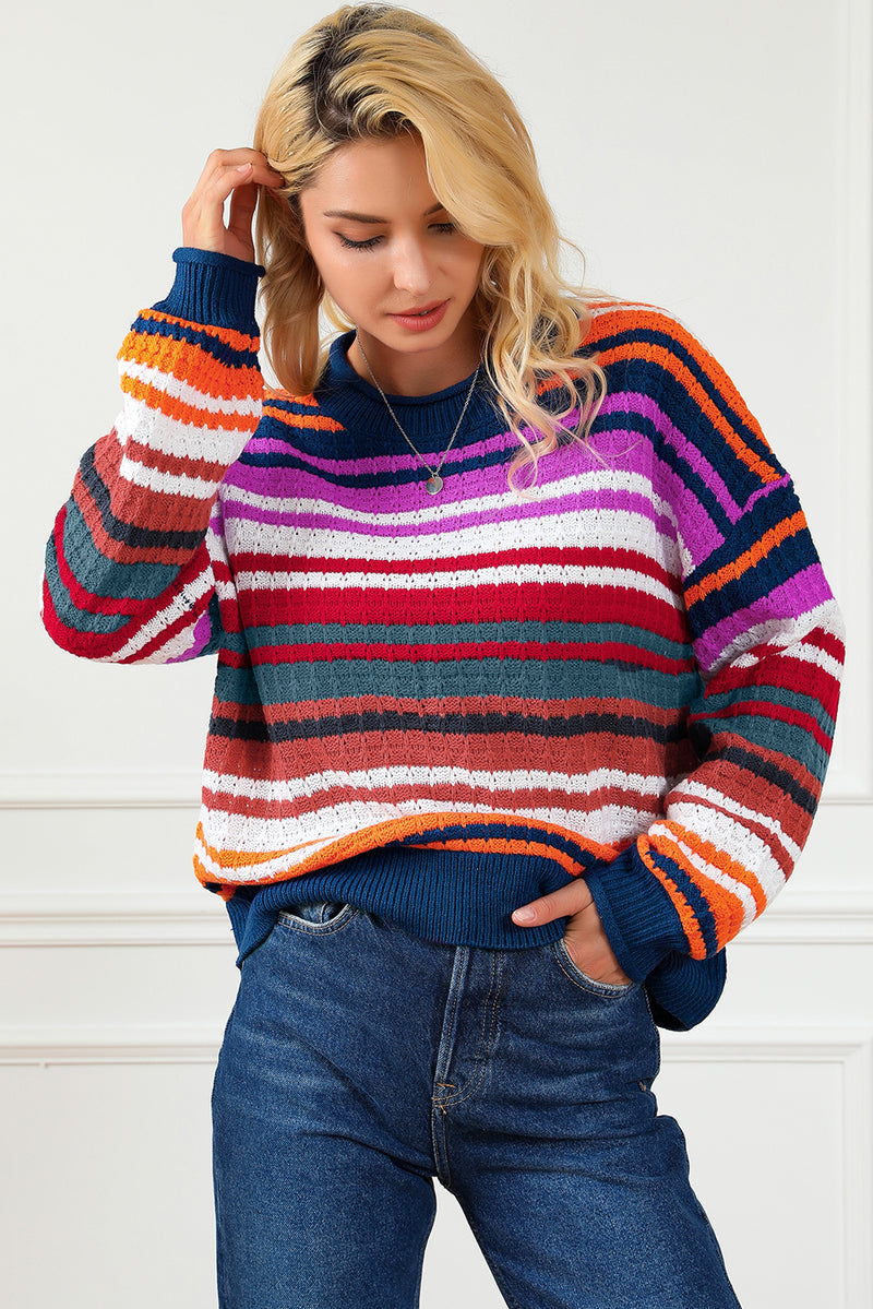 Stripe Boho Fashion Drop Shoulder Baggy Sweater